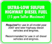 Ultra-Low Sulfur Highway Diesel Fuel label