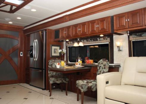 A full-wall street-side slideout adds to the spaciousness inside the Winnebago Tour 42JD.