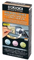 The QUIXX Headlight Restoration Kit and Lens Sealer from Quixx Care System can be used to restore hazy plastic headlight lenses on motorhomes and other vehicles.