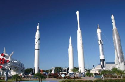 Reminders of past space explorations stand tall in the Rocket Garden at Kennedy Space Center.