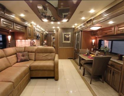 The Aspire 44B includes an extendable sofa in the living area, plus hand-laid tile flooring and plentiful LED lighting.