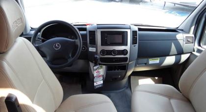The Unity's Mercedes-Benz Sprinter cockpit exudes a comfortable, automotive feel.