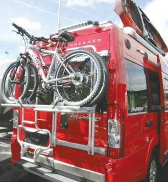 The author's review unit sported Flame Red Upgrade exterior paint and came with an optional bike carrier and ladder, as well as an optional roof-mounted kayak rack.