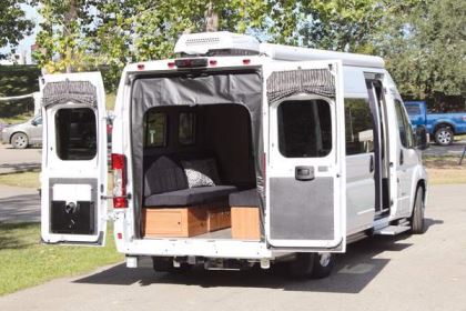 The two rear doors swing open 180 degrees for ease of loading and unloading cargo.