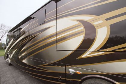 The exterior of the Insignia 44B motorhome with Flashpoint decor scheme