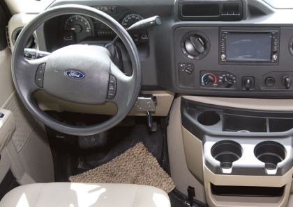 The cockpit incorporates a familiar automotive design.
