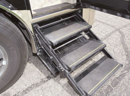 HWH hydraulic steps with built-in safety features are new this year.