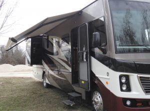 The Vacationer 35K sports an 18-foot-long, armless patio awning.