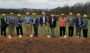 Officials break ground for the expansion of the Winnebago travel trailer operation in Middlebury, Indiana.