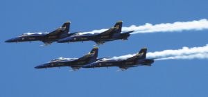Blue Angels in-flight training exercise, Pensacola, Florida, by Ken Lailer. 