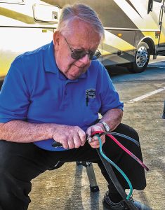FMCA member Ross Boyer rewired the Walkers' motorhome power cord after a slight mishap.