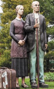 Hundreds of sculptures grace a former state fairgrounds in Hamilton, New Jersey. Among them are works by Seward Johnson: "God Bless America" (2012; copyright 2005, 2012 The Seward Johnston Atelier).