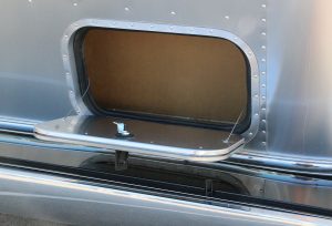 This close-up of a compartment in the Airstream Classic shows the buck-riveted exterior.