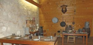 A mess hall in the restored barracks at Fort Concho appears ready to serve troops as it did when the fort was active.