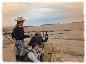 Bruce Murphy competes in the long-range rifle match during a Cowboy Action Shooting event at Winter Range in Phoenix, Arizona.
