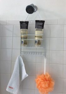 Organize bath items in the campground shower with an inexpensive caddy.