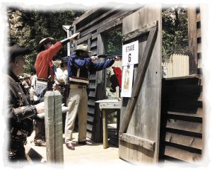 Bruce Murphy engages shotgun targets at the Susquehanna Roundup Cowboy Action Shooting match in Pennsylvania.