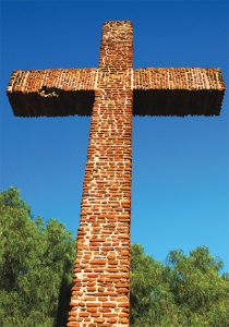 The Serra Cross in Old Town San Diego was constructed using tiles from the original presidio built in 1769.