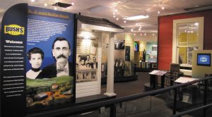 At the Bush Brothers & Company visitors center, exhibits include a timeline of the family business, which started in 1897.
