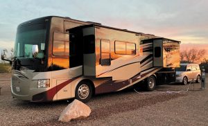 During a recent trip to Arizona, David Abrecht caught the setting sun reflected on the side of his motorhome while camped at the Gila Bend KOA.