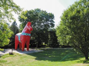 Representing Sweden at the Scandinavian Heritage Park is a 30-foot-tall version of a Dala horse, the country’s most recognizable symbol.