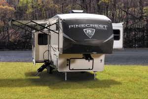 The PineCrest 335RLP fifth-wheel is produced by VanLeigh RV, now a division of Tiffin Motorhomes. 