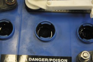 If a flooded lead-acid battery is serviceable, the electrolyte levels must be monitored.  