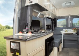 The Lexor FL galley is just inside the sliding side entry door.