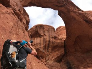 The Ingrams use a child carrier/backpack that provides them hands-free movement and positions Tucker up high so that he, too, can enjoy the scenery.