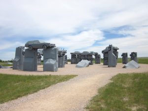 A map showing the exact makes and models of the vehicles used in Carhenge is posted at the site’s visitors center. The list includes Chevrolets, Buicks, Cadillacs, and many more.