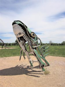 Besides Carhenge, vehicle art is also on the grounds; the collection includes “The Spawning Salmon, "made from an assortment of parts and pieces.