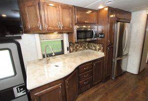 The Renegade Verona features solid-surface countertops and is show here with the Cappuccino interior décor.