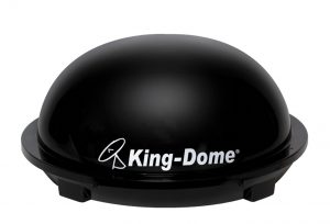 The King-Dome in-motion satellite dish allows for television viewing when stationary or while traveling.