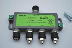 This SWM-compatible splitter is used for satellite dish signals.