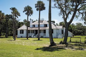 The oldest such home in Florida, the Kingsley Plantation house dates to the late 1700s. This view shows the back side of the house, which faces Fort George Inlet. 