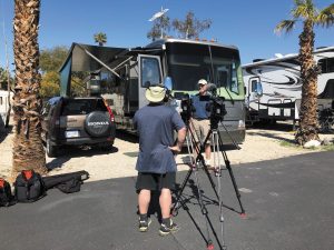 During filming for an episode of “The RVers,” the camera is focused on Peter Knize of RV Geeks. Anthony Nalli, the show‘s director, stands next to the camera.
