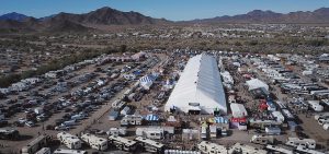 The desert around Quartzsite, Arizona, fills with RVs each winter. Many of their occupants attend the huge Sports, Vacation & RV Show.