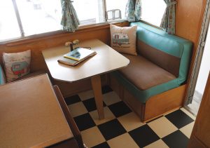 The front dinette was updated with new upholstered cushions, as was the rear sofa bed.