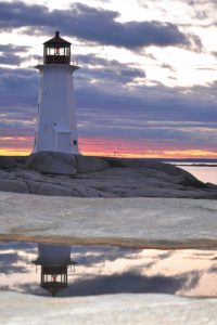 The waning sun also produced dramatic hues in Peggy's Cove, a Nova Scotia fishing village that Amy Erickson visited while exploring the Canadian Maritimes with Fantasy RV Tours.