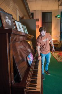 A piano is among the memorabilia on view at Fame Recording Studios.