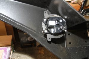 Fog lamps were removed from the original bumper and installed on the steel bumper.