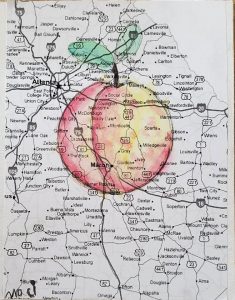 Maci Miskell painted a peach on a map of Georgia, where her family lives.