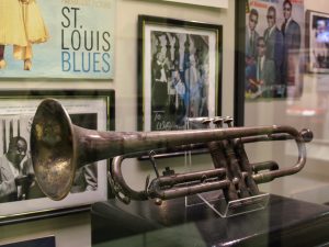 A trumpet played by W.C. Handy is on display at the Alabama Music Hall of Fame.