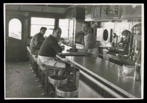 Customers at Lamy’s Diner, circa 1946, at its original location in Massachusetts.