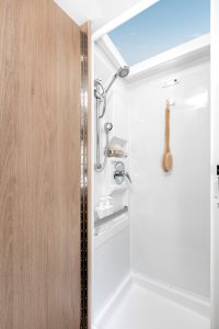 The RTB’s dry bath has a roomy shower with a retractable screen.