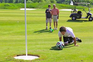 The distance between footgolf holes generally is shorter than on a traditional golf course.
