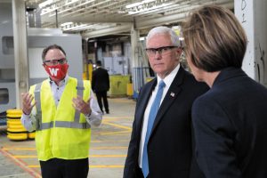 U.S. Vice President Mike Pence toured Winnebago’s Forest City, Iowa, factory during a June 16 visit, and he spoke to more than 200 employees.  