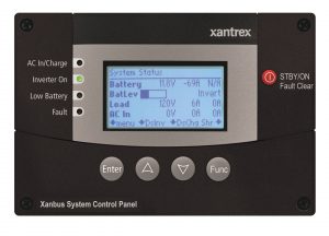 The Xanbus System Control Panel provides diagnostic information and offers comprehensive control of Xantrex Freedom SW inverter/chargers.