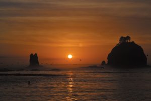 Sunset bathes the Pacific Ocean in a warm glow at La Push Beach, Washington, in this photo submitted by Jeannette Emert.