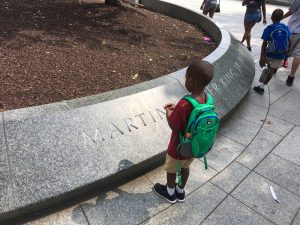 Justin Sims at a Martin Luther King Jr. memorial.
